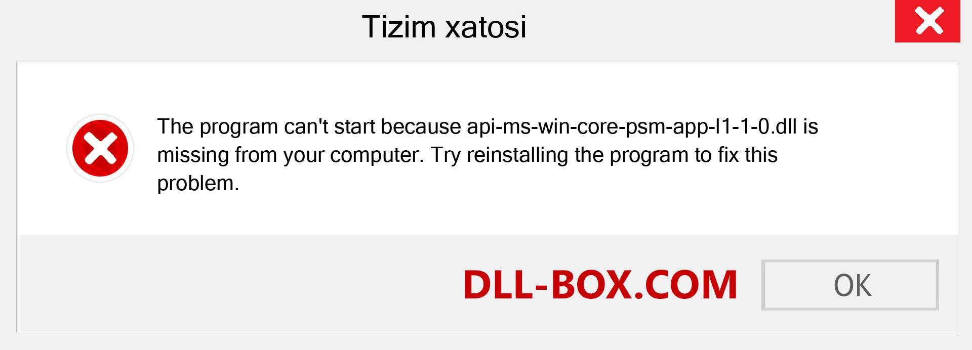 api-ms-win-core-psm-app-l1-1-0.dll fayli yo'qolganmi?. Windows 7, 8, 10 uchun yuklab olish - Windowsda api-ms-win-core-psm-app-l1-1-0 dll etishmayotgan xatoni tuzating, rasmlar, rasmlar